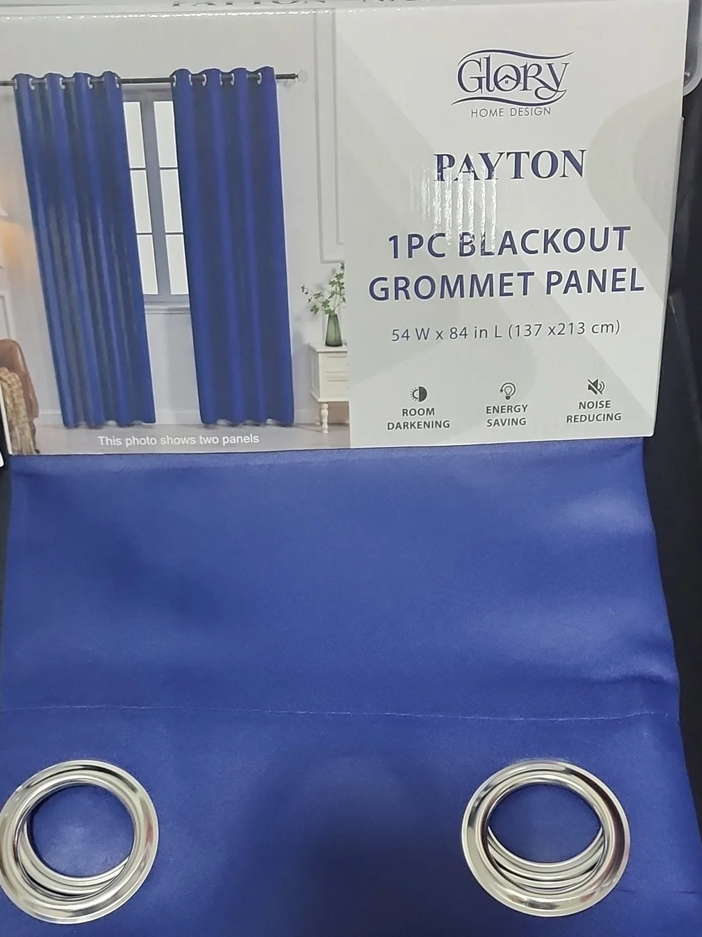 Payton Navy Blue Blackout Grommet Curtain Panel 54x84